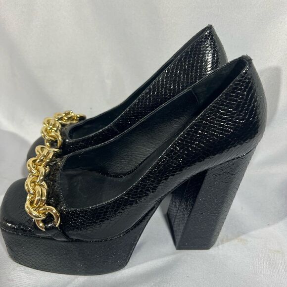 JEFFREY CAMPBELL CASEY CHAIN PLATFORM HEELS IN BLACK SNAKE SIZE 8 - Picture 1 of 11
